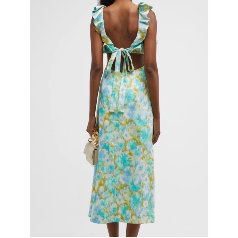 SOLD OUT Zimmermann Green and Blue Floral Ruffle Midi Dress Size 3 - Picture 4 of 13